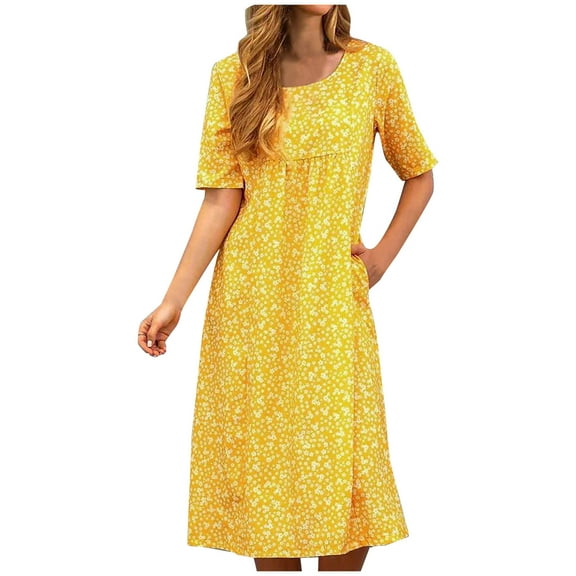 gakvbuo Summer Summer Dresses for Women 2023 Plus Size Dress for Women Sundresses Women Summer Casual Round-Neck Print Short Sleeve Loose Dress