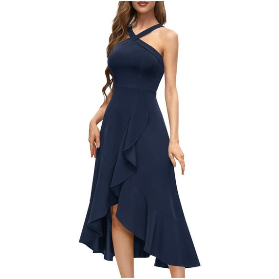 gakvbuo Summer Tank Dress For Women Maxi Dress Sundress Women's Neck Hanging Ruffle Elegant And Atmospheric Dress Sleeveless Round Neck Dress