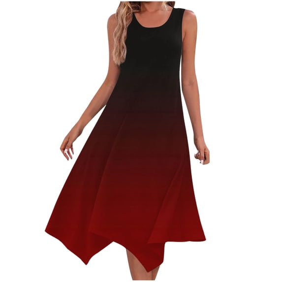 gakvbuo Summer Tank Dress For Women Maxi Dress Sundress Womens Dresses Sleeveless Round Neck Drawstring Casual Ruffle A-Line Mini Dress