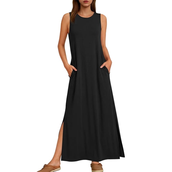 gakvbuo Summer Tank Dress For Women Maxi Dress Sundress Womens Summer Casual Beach Sleeveless V-Neck Long Dress