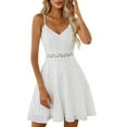 thumbnail image 1 of gakvbuo Summer Tank Dress For Women Mini Dress Sundress Women's Casual Solid Color Suspender Patchwork Lace V-Neck Sleeveless Dress, 1 of 7