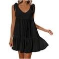 thumbnail image 1 of gakvbuo Summer Tank Dress For Women Mini Dress Sundress Women's Solid Color Casual V-Neck Loose Shoulder Strap Sleeveless Dress, 1 of 7