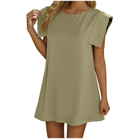 gakvbuo Summer Tank Dress For Women Mini Dress Sundress Women's Spring/summer Solid Color Crew Neck Sleeveless A-line Dress