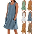 thumbnail image 1 of gakvbuo Summer Tank Dress For Women Mini Dress V-Neck Sleeveless Sundress T-Shirt A-Line Dress Linen Dress With Pocket, 1 of 7