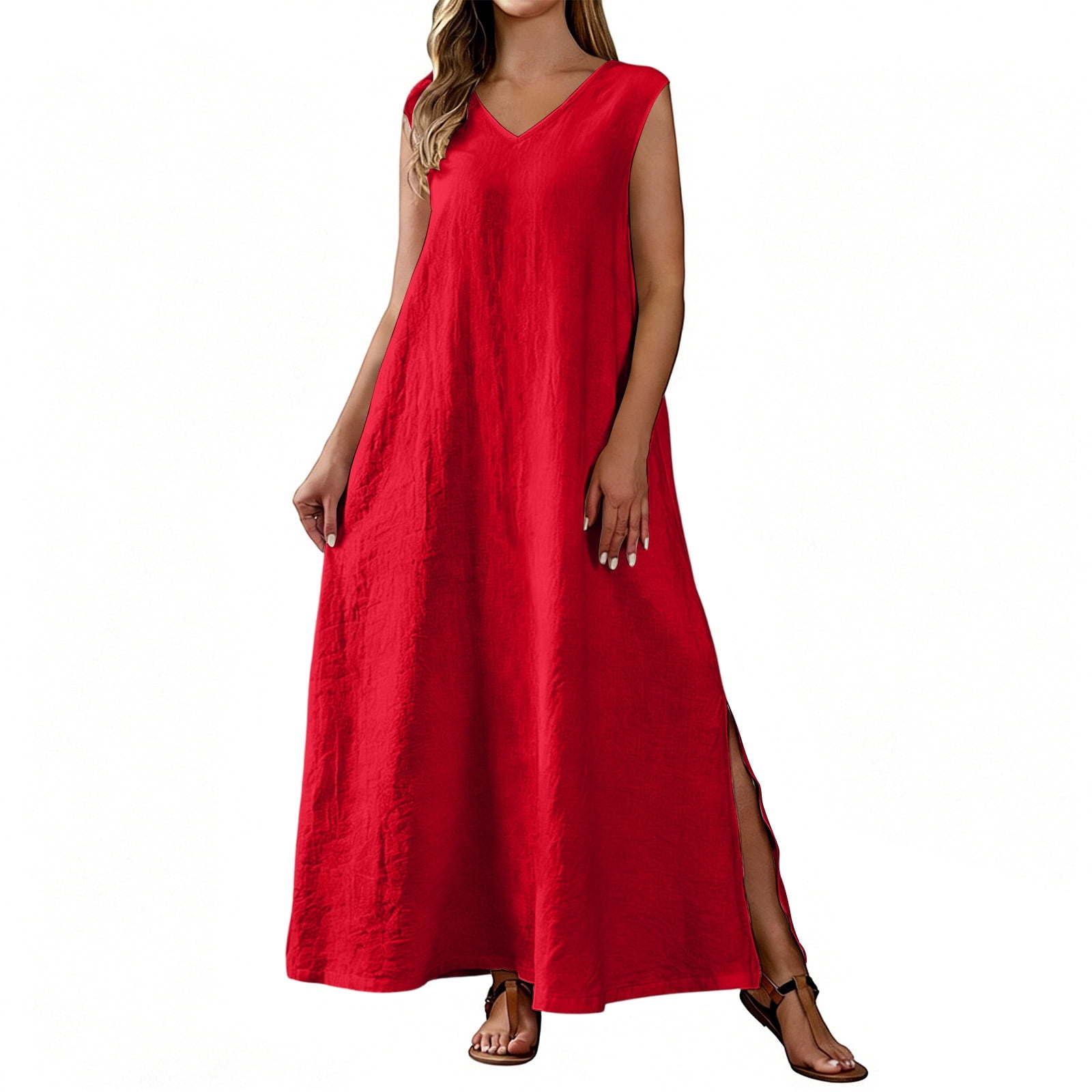white christmas dresses Women's Summer Solid Color Backless Casual Dress, Sleeveless Dress, Beach Dresses L main image 1