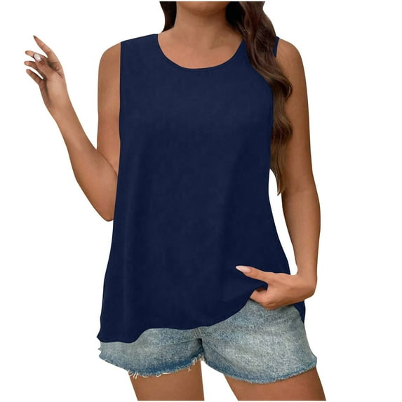 gakvbuo Summer Tank Top for Womens 2025 Summer Women'S Plus Size Solid Color Round Neck Tank Top Sleeveless Loose T-Shirt