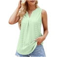 thumbnail image 1 of gakvbuo Summer Tank Tops For Women 2024 Eyelet Sleeveless V-Neck Hollow Out Tunic Tops Casual Pleated Tank Vests Blouses Shirts, 1 of 9