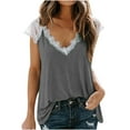 thumbnail image 1 of gakvbuo Summer Tank Tops For Women 2024 Fashion Woman V-Neck Short Sleeve Lace Tops T-Shirt Tees Loose Short Blouse, 1 of 5