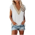 thumbnail image 1 of gakvbuo Summer Tank Tops For Women 2024 V Neck Lace Floral Print Lace Patchwork Short Sleeve Loose Fit Shirts Tunics Blouses, 1 of 8
