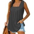 thumbnail image 1 of gakvbuo Summer Tank Tops For Women Loose Fit Pleated Square Neck Summer Top Sleeveless Tops Curved Hem Flowy Tunic Blouses Shirt, 1 of 6