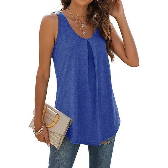 gakvbuo Summer Tank Tops For Women V-Neck Sleeveless Vest Shirts Pleated Front Tops