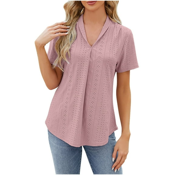 gakvbuo Summer Tops For Women 2024 Eyelet Embroidery Short Sleeve Shirts Womens Fashion Print Tops Short Sleeve Out Blouse Funny Round Neck T-Shirt Tops Tank Top