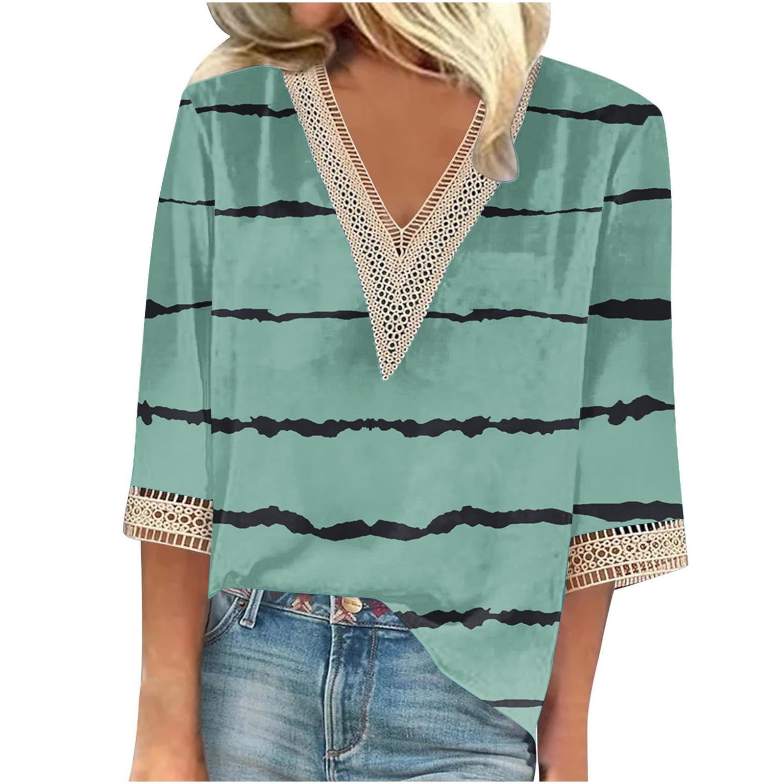 gakvbuo Summer Tops For Women 2025 Trendy Short Sleeve Sexy Lace Trim V ...