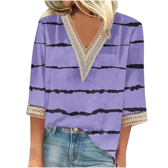 gakvbuo Summer Tops For Women 2025 Trendy Short Sleeve Sexy Lace Trim V Neck Blouses For Women Tops Dressy Casual Spring Pullover Shirts