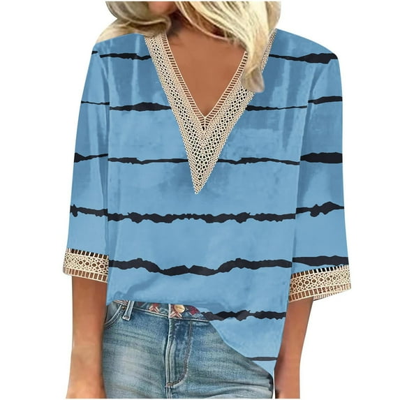 gakvbuo Summer Tops For Women 2025 Trendy Short Sleeve Sexy Lace Trim V Neck Blouses For Women Tops Dressy Casual Spring Pullover Shirts
