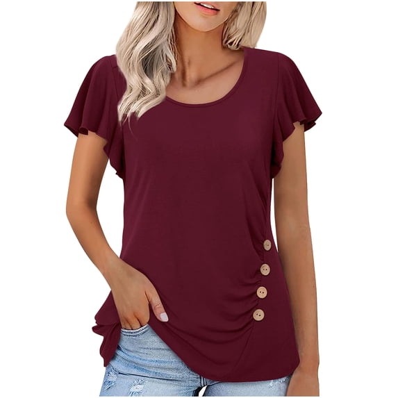 gakvbuo Summer Tops For Women 2025 Vacation Going Out Tops Fashion Women Short Sleeve Garment Comfortable Breathable Round-Neck Blouses Tops