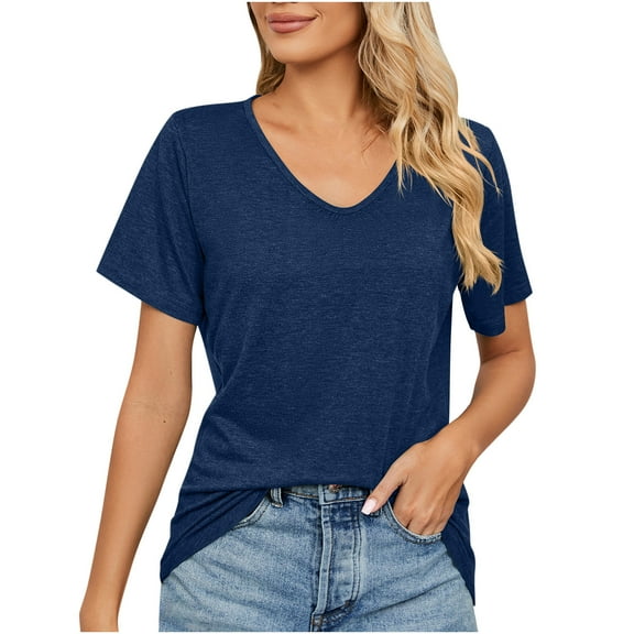 gakvbuo Summer Tops For Women 2025 Vacation Going Out Tops Women's Fashion Casual Solid Color Buttons Comfortable Short Sleeve Sweatshirt Tops Blouse