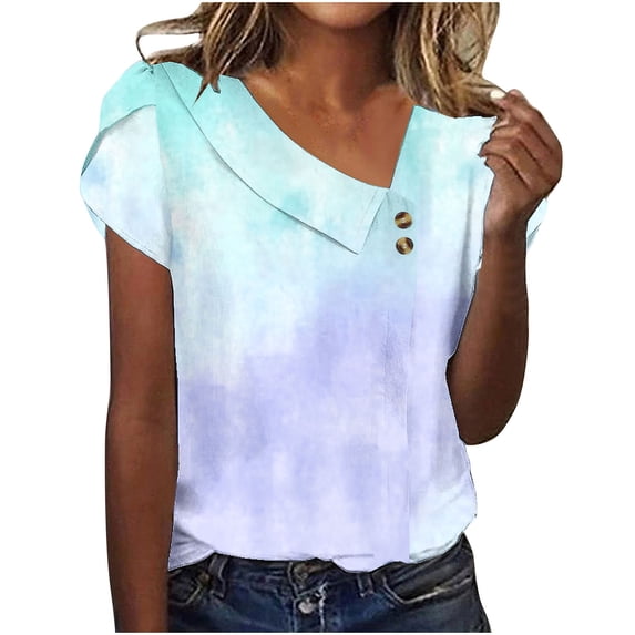 gakvbuo Summer Tops For Women 2025 Vacation Going Out Tops Women's V-Neck Fashion Casual Printed Button-Up Blouse T-shirt Tops Blouse