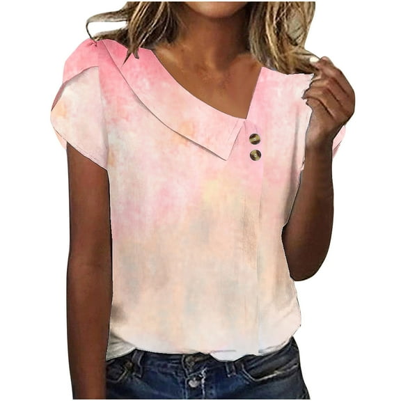 gakvbuo Summer Tops For Women 2025 Vacation Going Out Tops Women's V-Neck Fashion Casual Printed Button-Up Blouse T-shirt Tops Blouse