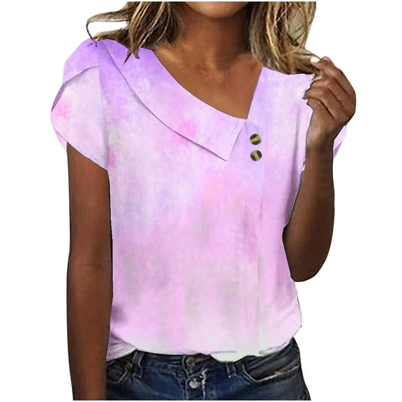 gakvbuo Summer Tops For Women 2025 Vacation Going Out Tops Women's V-Neck Fashion Casual Printed Button-Up Blouse T-shirt Tops Blouse