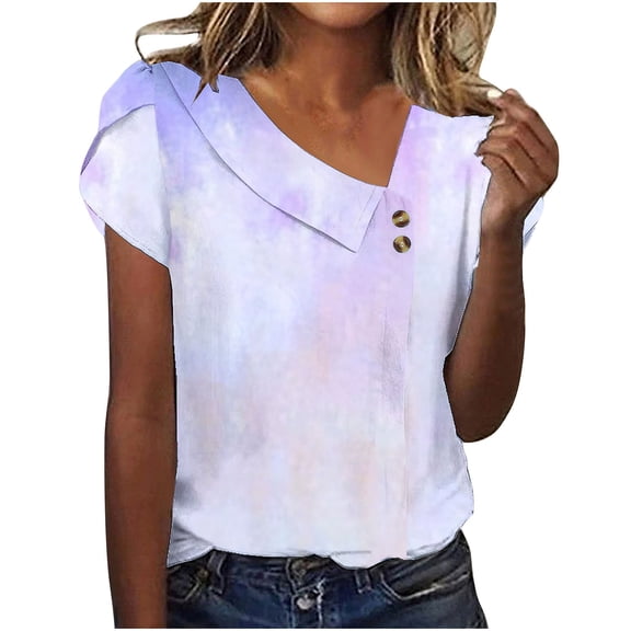 gakvbuo Summer Tops For Women 2025 Vacation Going Out Tops Women's V-Neck Fashion Casual Printed Button-Up Blouse T-shirt Tops Blouse