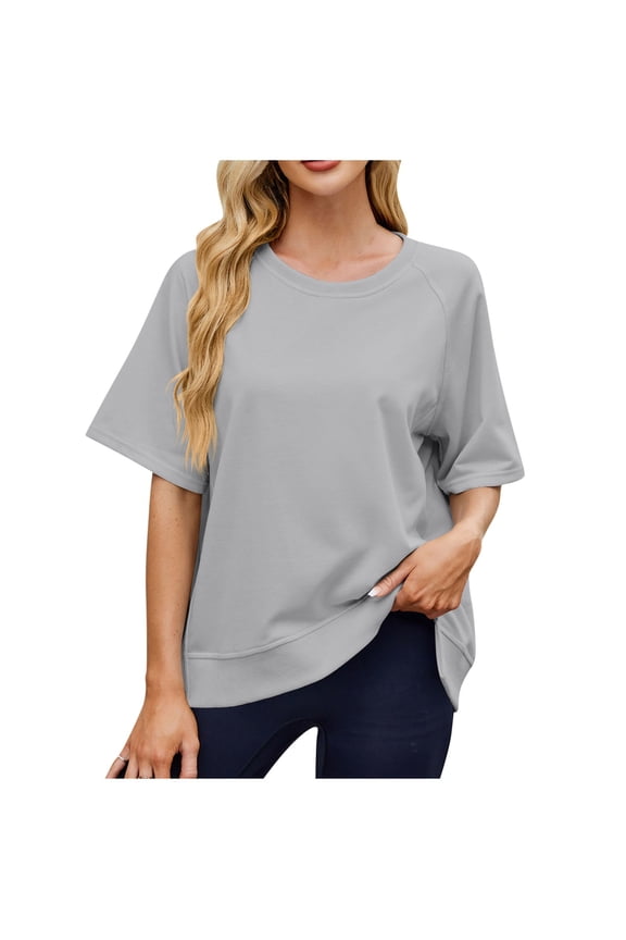 Summer Tops For Women 2025 Vacation Women's Fashion Casual Spring And Summer New Solid Color Thread Round Neck With Shoulder Loose Short-Sleeved Top