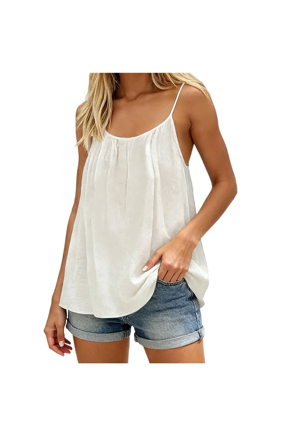 Summer Tops for Women Sleeveless Backless Cami Tops Boho Ruffle Beach Maxi Tops Linen Tank Tops Adjustable Spaghetti Strap Casual Camisole