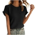 thumbnail image 1 of gakvbuo Summer Topss For Womens Ruffle Short Sleeve Tops Round Neck Casual Textured Work T Shirts Tee Blouse, 1 of 4