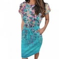thumbnail image 1 of gakvbuo Summer Tshirt Dresses For Women 2023 Casual Plus Size Midi Dresses Floral Print Sleeveless T-Shirt Dress Crewneck Work Tie Waist With Pockets, 1 of 6