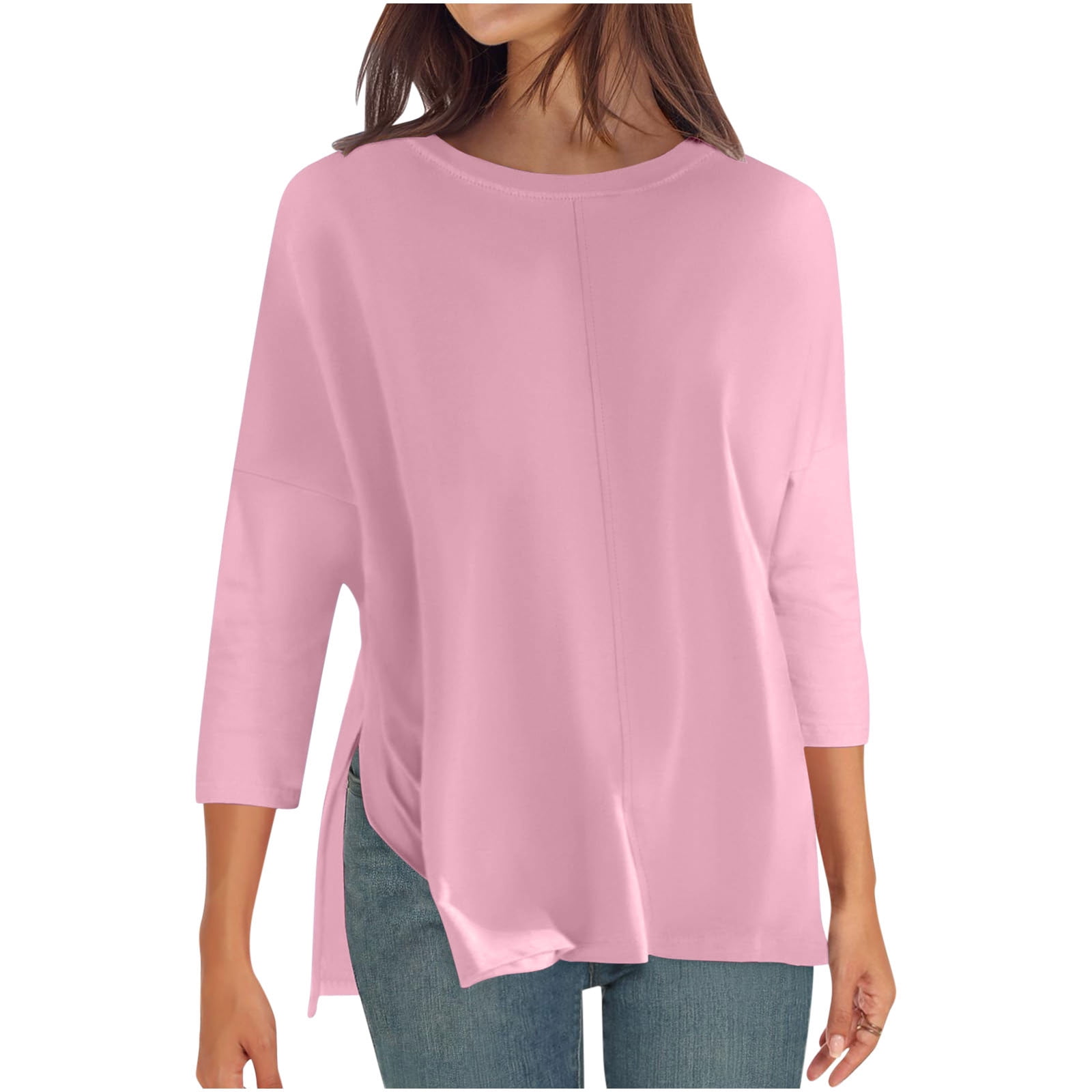 Solid Round Neck 3/4 Sleeve Sweater Top