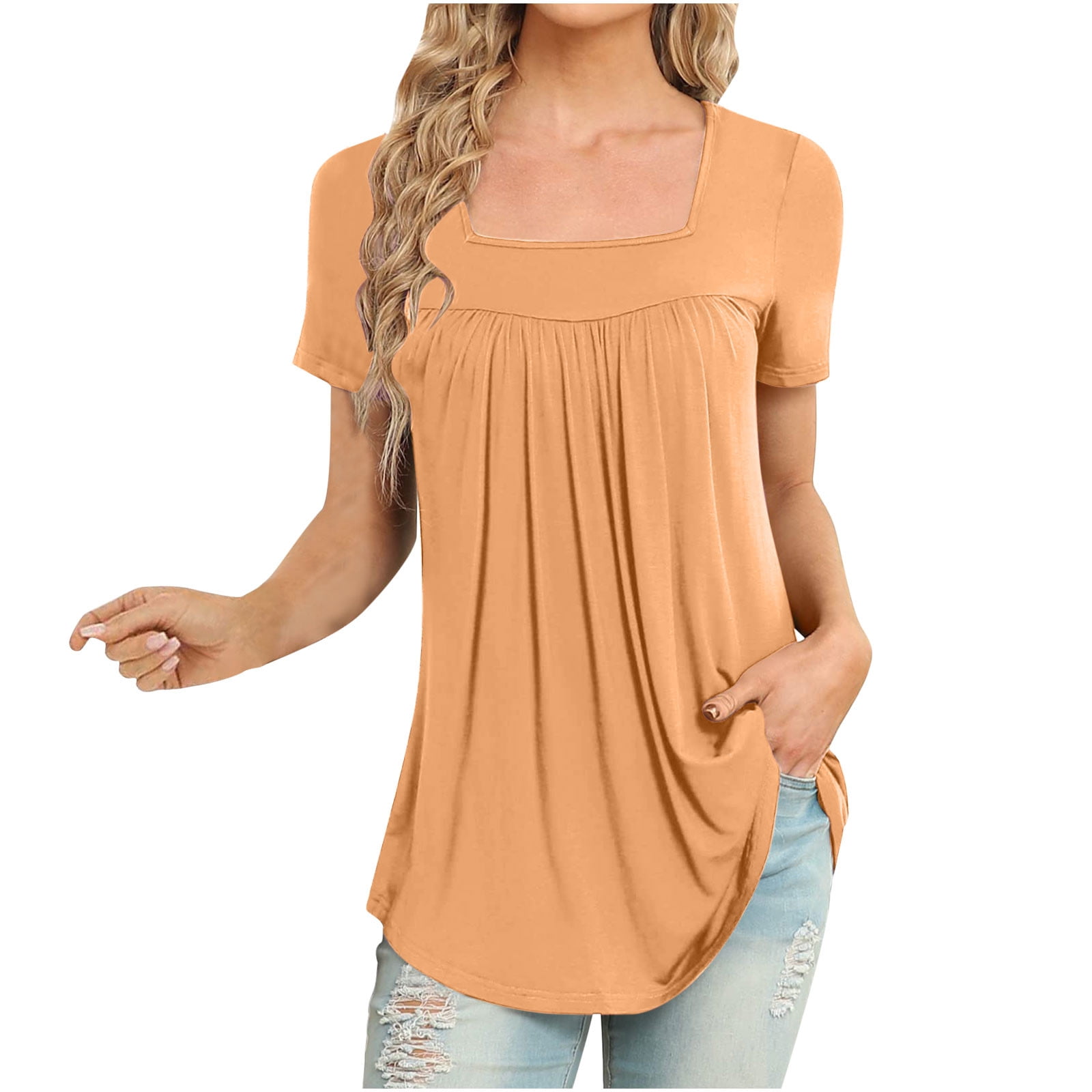 Women's Summer Tops – Short Sleeve Square Neck Blouse, Casual & Dressy Tunic For Spring 2023 - View #8