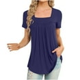thumbnail image 1 of gakvbuo Summer Tunic Tops For Women Tops Short Sleeve Loose Fit Pleated Square Neck Tops Curved Hem Flowy Tshirts Blouses Dressy Casual Clothes Spring Fashion, 1 of 4