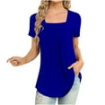 thumbnail image 1 of gakvbuo Summer Tunic Tops For Women Tops Short Sleeve Loose Fit Pleated Square Neck Tops Curved Hem Flowy Tshirts Blouses Dressy Casual Clothes Spring Fashion, 1 of 4