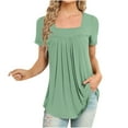 thumbnail image 1 of gakvbuo Summer Tunic Tops For Women Tops Short Sleeve Loose Fit Pleated Square Neck Tops Curved Hem Flowy Tshirts Blouses Dressy Casual Clothes Spring Fashion, 1 of 4