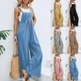 thumbnail image 1 of gakvbuo Suspender Jumpsuit for Women's summer cotton and linen button strappy Sleeveless Waist pleated Wide Leg jumpsuit Casual Overalls Palazzo Pants Rompers Jumpers With Pockets, 1 of 7