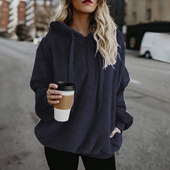 gakvbuo Sweaters For Women Fall Fashion 2024 Oversized Sherpa Pullover Zipup Hoodie With Pockets Fuzzy Fleece Sweatshirt Coat Long Sleeve Hooded Blouse Sweatshirt Cotton Coat Outwear