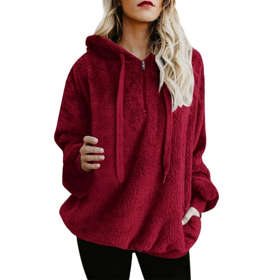 gakvbuo Sweaters For Women Fall Fashion 2024 Oversized Sherpa Pullover Zipup Hoodie With Pockets Fuzzy Fleece Sweatshirt Coat Long Sleeve Hooded Blouse Sweatshirt Cotton Coat Outwear