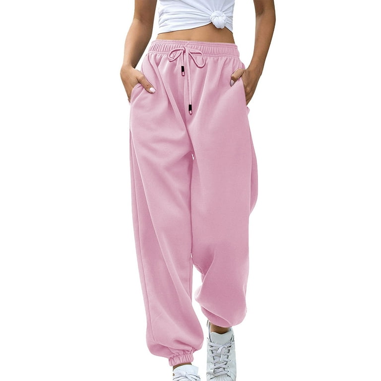 Womens Cinch Bottom Sweatpants Pockets High Waist Sporty Gym Athletic Fit  Jogger Pants Lounge Trousers
