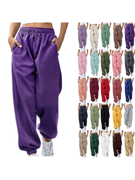 Baggy Cargo Sweatpants for Women High Waist Elastic Bottom Straight Tapered Trousers Drawstring with Pockets Sporty Gym Athletic Jogger Cuffed Pants