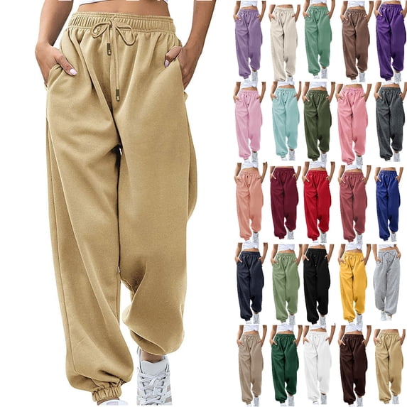 gakvbuo Baggy Cargo Sweatpants for Women High Waist Elastic Bottom Straight Tapered Trousers Drawstring with Pockets Sporty Gym Athletic Jogger Cuffed Pants
