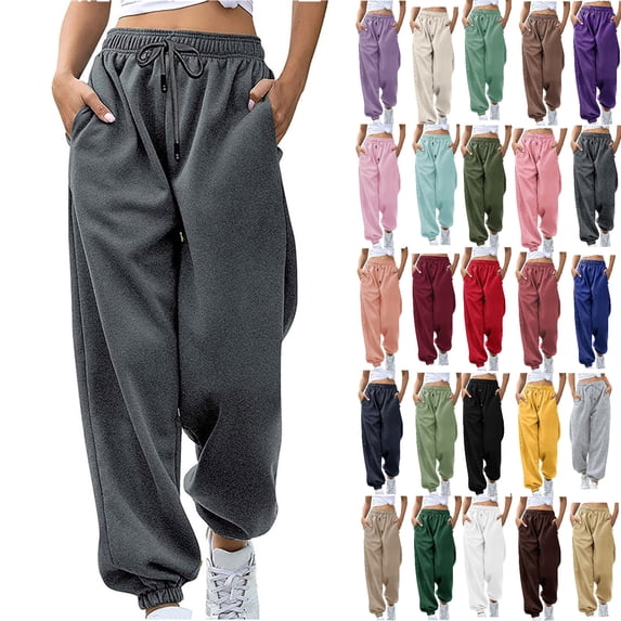 gakvbuo Baggy Cargo Sweatpants for Women High Waist Elastic Bottom Straight Tapered Trousers Drawstring with Pockets Sporty Gym Athletic Jogger Cuffed Pants