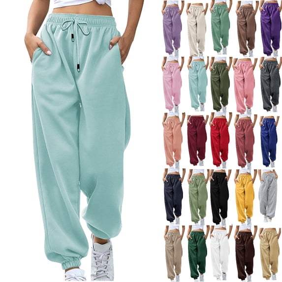 gakvbuo Baggy Cargo Sweatpants for Women High Waist Elastic Bottom Straight Tapered Trousers Drawstring with Pockets Sporty Gym Athletic Jogger Cuffed Pants