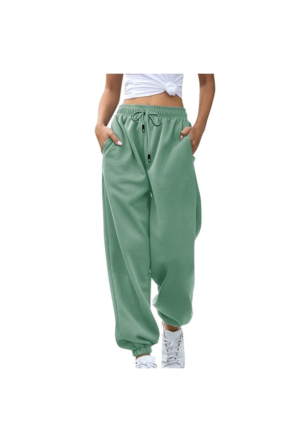 Tapered Sweatpants For Women Cargo Pants Drawstring Bottom Running Sweat Pants High Waist Sporty Gym Workout Athletic Jogger Pants Trousers with Pockets