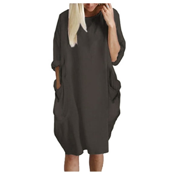 gakvbuo Sweatshirt Dresses For Women 2023 The Women's Winter Plus Size Casual Loose Pocket Sexy Printed Dress