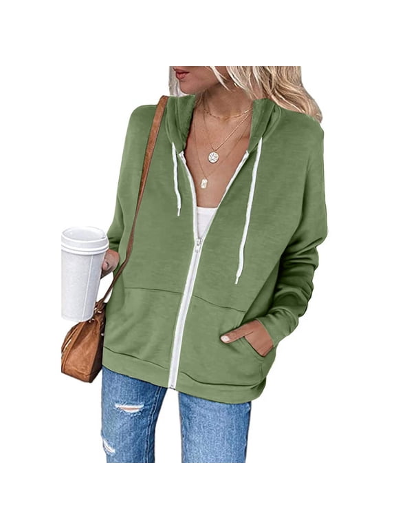 Sweatshirt Jacket For Womens Hoodie Full Zip Long Sleeve Lightweight Sweatshirts Pockets Jacket Coat