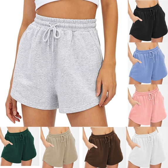 gakvbuo Sweatshorts for women High Waisted Athletic Shorts with Pockets Elastic Drawstring Dolphin Shorts High Waist Workout Shorts Cotton Lounge Shorts Trendy Summer Running Sweat Shorts