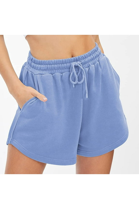 Sweatshorts for women High Waisted Athletic Shorts with Pockets Elastic Drawstring Comfy Dolphin Shorts High Waist Workout Shorts Cotton Lounge Cotton Shorts Trendy Summer Running Sweat Shorts