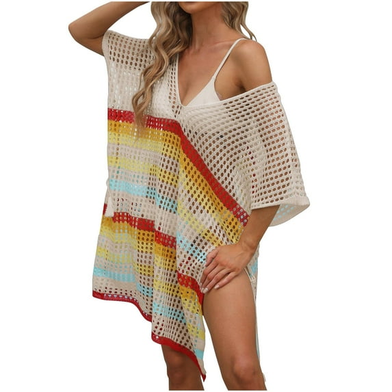 gakvbuo Swimsuit Cover Up For Women Sexy Crew Neck Side Slit Crochet Tops Bathing Suit Cover Up Knitted Coverup Dresses Beach Outfits
