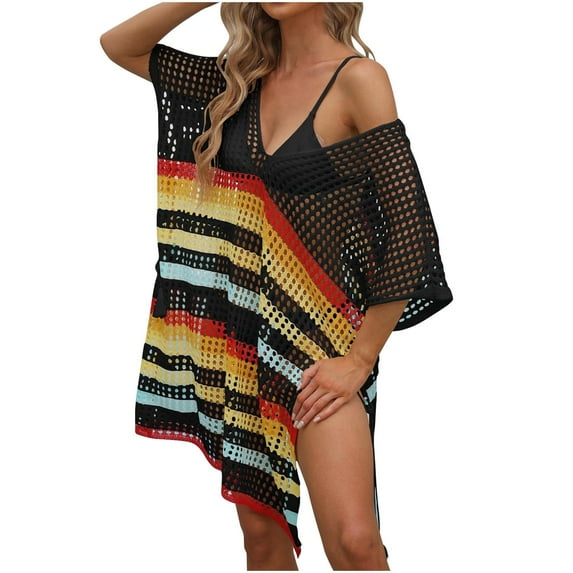 gakvbuo Swimsuit Cover Up For Women Sexy Crew Neck Side Slit Crochet Tops Bathing Suit Cover Up Knitted Coverup Dresses Beach Outfits