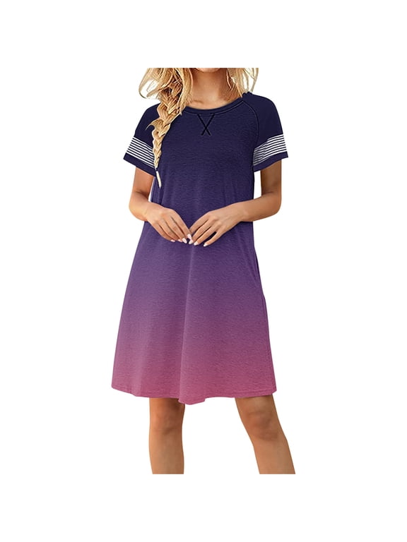 T-Shirt Dresses For Women Summer Dresses For Women 2024 Vacation Beach Dress Casual Simple T-Shirt Mini Dress Crewneck Short Sleeve Wedding Guest Dresses Club Dresses Sun Dresses Tunic Dress